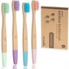 Brosses à dents en bambou | Lot de 4 | Poils moyens sans BPA | Respectueux de lenvironnement et biodégradable | Brosse à den