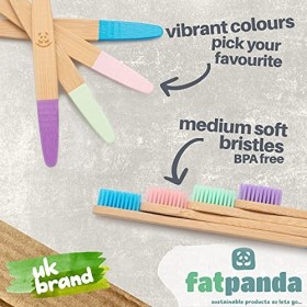 Brosses à dents en bambou | Lot de 4 | Poils moyens sans BPA | Respectueux de lenvironnement et biodégradable | Brosse à den