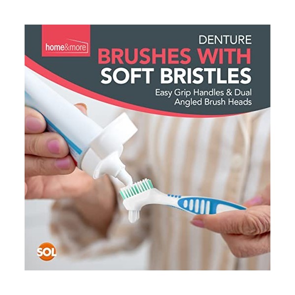 Lot de 2 brosses à dents pour dentier | Nettoyeur de dentier avec poils souples multicouches et têtes de brosse à double angl