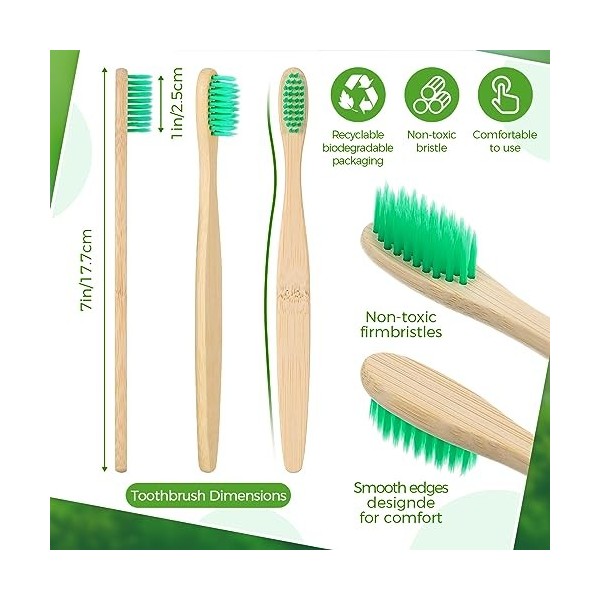 Hestya Set de 6 Pcs Brosses à Dents en Bambou Brosses à Dents Jetables Emballés Individuellement Brosses à Dents avec Mini De