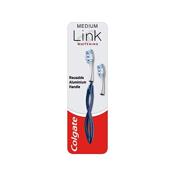 Colgate Link Kit de démarrage pour brosse à dents manuelle comprenant 1 manche en aluminium de qualité supérieure et 2 têtes 