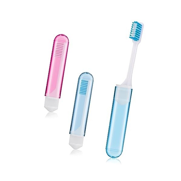 WLLHYF Lot de 2 brosses à dents pliables en vrac - Portable - Poils doux et confortables - Protège les gencives - Avec étui à