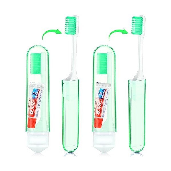 Nuenen 2 Brosses à Dents de Voyage avec Dentifrice Mini Brosse à Dents Pliable Brosse à Dents Pliante Brosse à Dents Portable