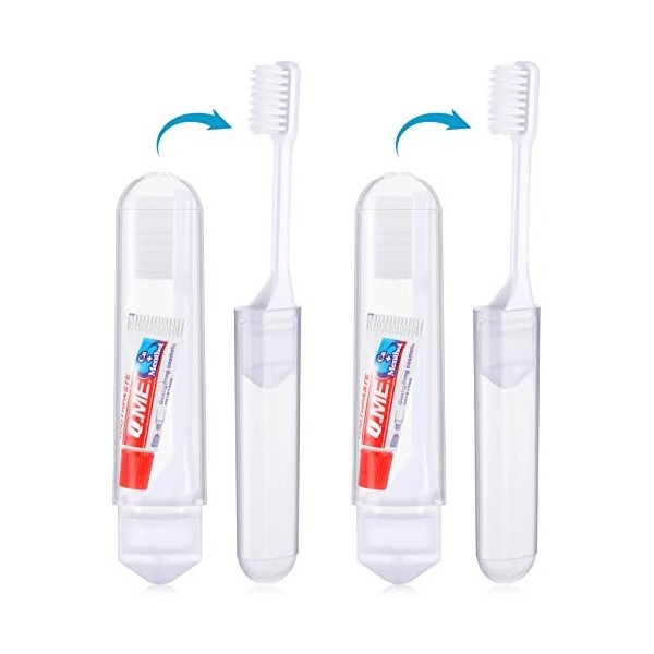 Nuenen 2 Brosses à Dents de Voyage avec Dentifrice Mini Brosse à Dents Pliable Brosse à Dents Pliante Brosse à Dents Portable