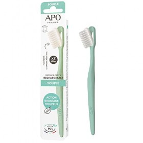 APO France - Brosse à dents – Rechargeable – Souple – Adulte - 1 manche + 2 têtes couleur Nude ou Aqua aléatoire – D’Origin