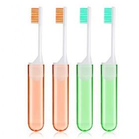 Sibba Lot de 4 mini brosses à dents à poils souples pliables pour les gencives fragiles, les soins dentaires pour adultes et 