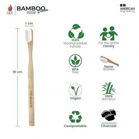 Bamboo Clean Nano Brosses à Dents en Bambou 20 000 Poils Nano Doux et Bio sans BPA Kit 4 Brosses Naturel, Écologique, Biodégr