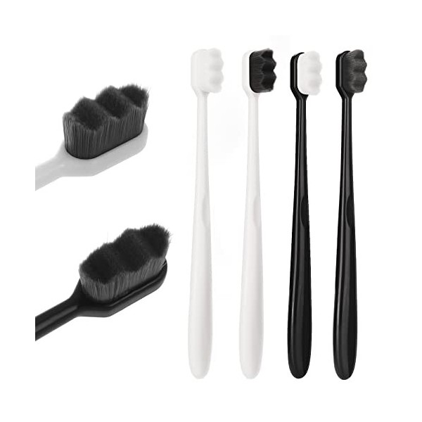 WLLHYF Lot de 4 brosses à dents extra douces Micro Nano blanc et noir 