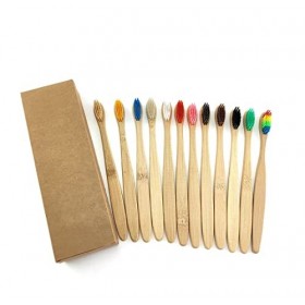 Paty&co Brosse à Dents de Bambou, Lot de 10 Brosse à Dent Écologique, à Poils Doux Moyens Brosses à Dents, Biodégradable Végé