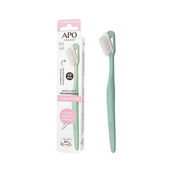 APO France - Brosse à dents – Rechargeable – Extra Souple – Adulte - 1 manche + 2 têtes couleur Nude ou Aqua aléatoire – D’