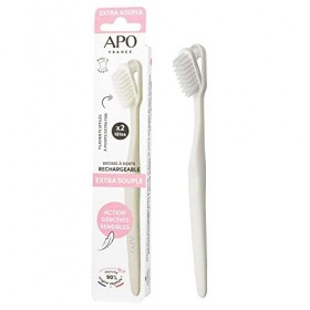 APO France - Brosse à dents – Rechargeable – Extra Souple – Adulte - 1 manche + 2 têtes couleur Nude ou Aqua aléatoire – D’