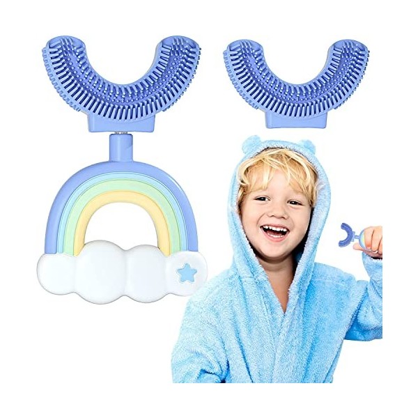 Brosse à Dents en Forme de U pour Enfants, Brosse à Dents de Nettoyage Buccal à 360 ° Avec Tête en Silicone Souple, Brosses à