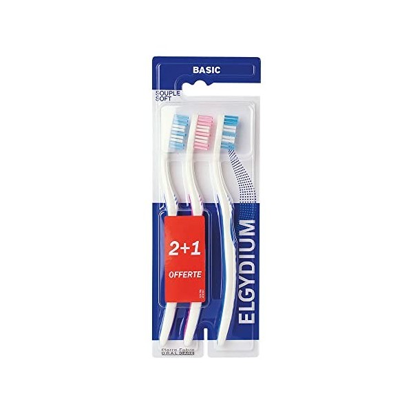 Elgydium Basic Brosse à Dents Souple Lot de 2 + 1 Offerte