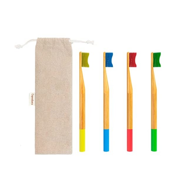 Capeebara - Brosse à dent bambou - Brosse à dent écologique - Pack Famille Lot de 4 