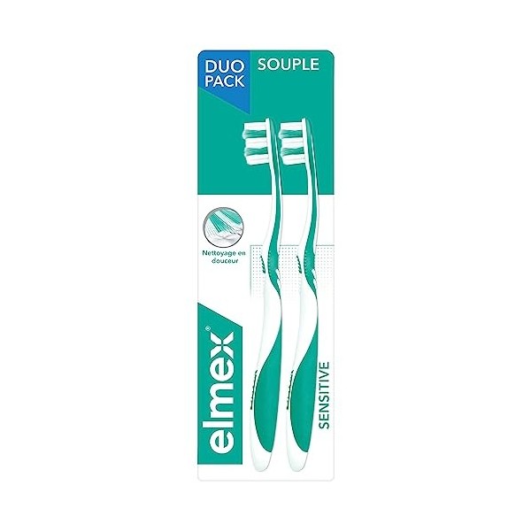 Elmex Brosse à Dents Sensitive Souple - Lot de 2 brosses à dents - Pour dents sensibles - Nettoyage en douceur et en profonde