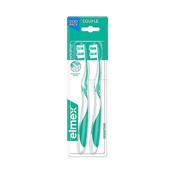 Elmex Brosse à Dents Sensitive Souple - Lot de 2 brosses à dents - Pour dents sensibles - Nettoyage en douceur et en profonde