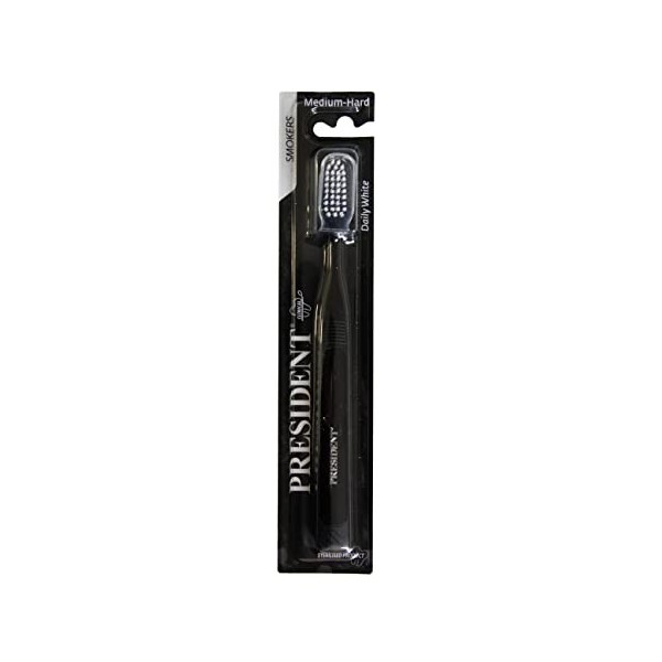 President - Brosse à dents blanche SMOKERS, brosse à dents blanchissant idéale pour fumeurs, avec poignée ergonomique