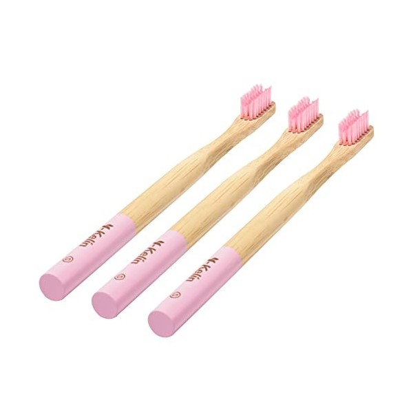 Y-Kelin Lot de 3 brosses à dents orthodontiques en bambou en forme de V, respectueuses de lenvironnement - Poils doux - Rose