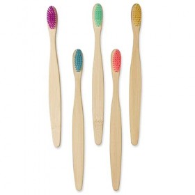 GeekerChip Brosses à Dents en Bambou,Lot de 5 Brosse à Dent Écologique,Poils Doux Naturels,Écologiques Et Biodégradables,Végé