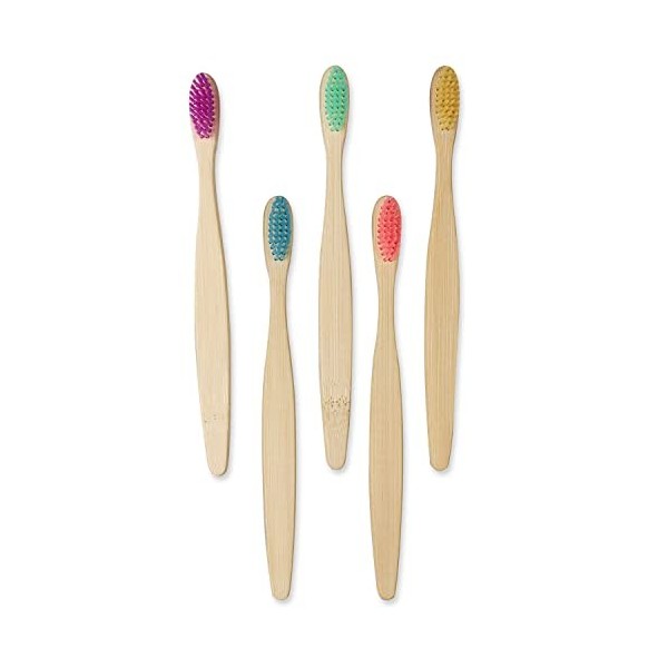 GeekerChip Brosses à Dents en Bambou,Lot de 5 Brosse à Dent Écologique,Poils Doux Naturels,Écologiques Et Biodégradables,Végé