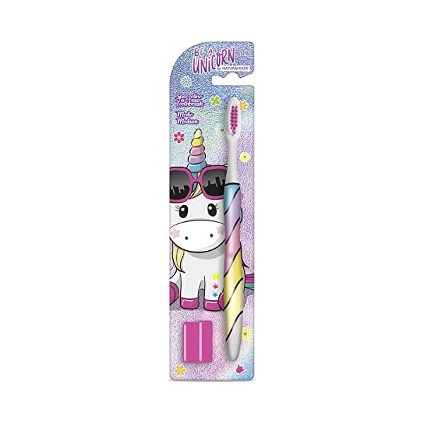 Naturaverde | Kids - Be a Unicorn - Brosse à dents avec poils moyens pour enfants, brosse à dents drôle pour Bimbi, brosse à 