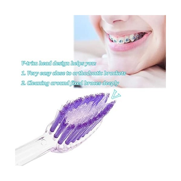 Lot de 5 brosses à dents orthodontiques à double extrémité en V et brosse interspatiale pour nettoyage des dents ortho Brace