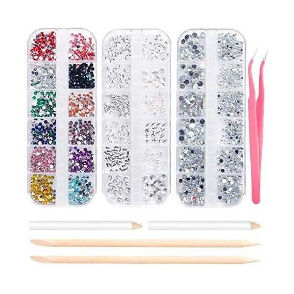 Strass art dongle pour nail art 3800 pcs, Cristal Mix Tailles cristaux Nail Strass Effacer pour la décoration des ongles