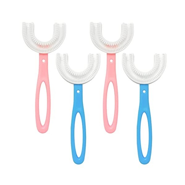 4Pcs Brosse à dents en forme de U pour enfants avec poils en silicone,tête de brosse en silicone de qualité alimentaire,masse