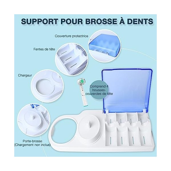 Ph Pro Heat Base Support de brosse à dents électrique pour oral B avec couvercle - 4 housses hygiéniques de protection de têt