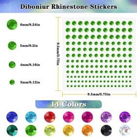 Diboniur 2310 Pièces Strass Autocollant Auto-Adhésifs, 14 Feuilles Strass Visage Festival, Brillant Strass Cristal a Coller p