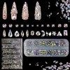 1848 Pièces Strass art dongle Cristal Strass Ongle Nail Art Mix Tailles 12 Formes Diamant Décoration Ongles Brillant Coloré 