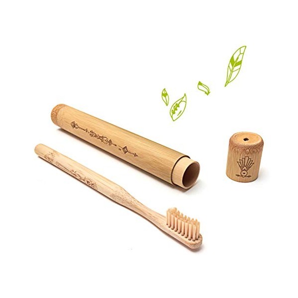 Nature Nerds - Brosse à dents de voyage pour adulte, Étui en bambou comprenant brosse à dents, étui de voyage