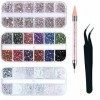 4200 Pièces Strass Ongle Nail Art, 36 Tailles Cristal AB Strass Gemmes avec Pincette Pick Up et Stylo Pointeur Strass pour On