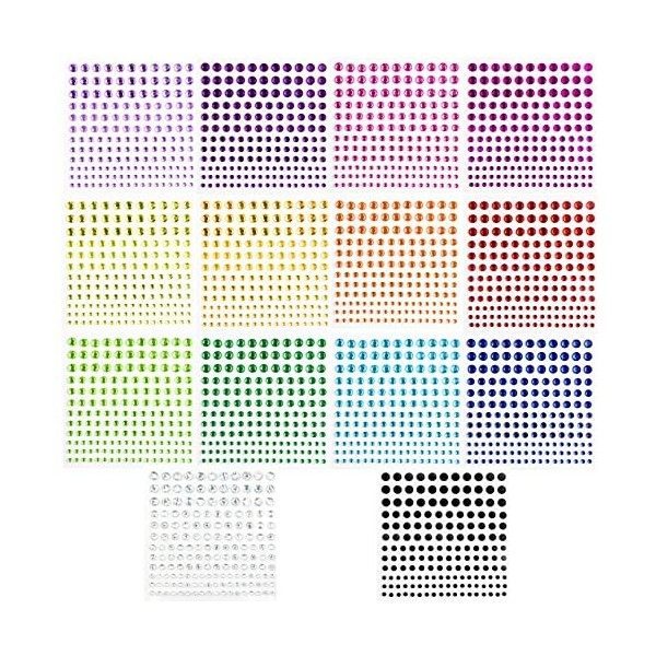 2300+ PCS Strass Autocollants, Strass Visage Auto-AdhÉSif Bling Maquillage Strass Pierres PrÉCieuses Autocollants pour DIY Ar