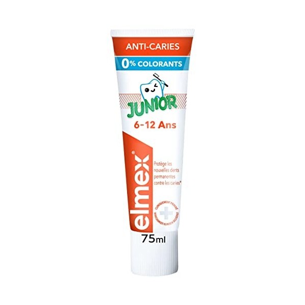 ELMEX Dentifrice Enfant, 6-12 Ans, formulé pour prendre soin des nouvelles dents permanentes - Protège des caries - 75 ml