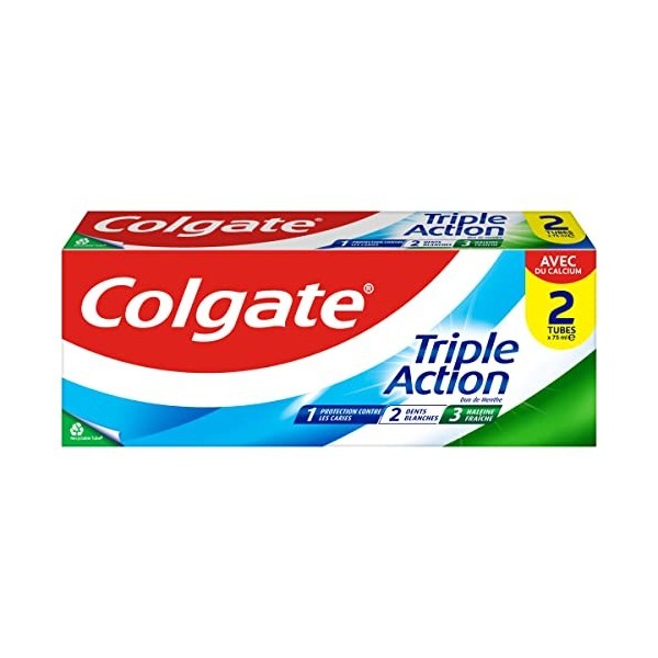 COLGATE - Dentifrice Triple Action Menthe Originale - Favorise une Bonne Santé Bucco-Dentaire - Contre les Caries, les Taches