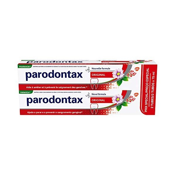 Parodontax Dentifrice Pâte Original Dentrifice, Aide à Arrêter et Prévenir Le Saignement Des Gencives, Lot de 2x75ml