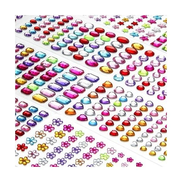 1200+ PCS Gem Strass Autocollants, Auto-AdhÉSif Bling Bijoux Scintillantes Pierres PrÉCieuses Autocollants Pour DIY Artisanat