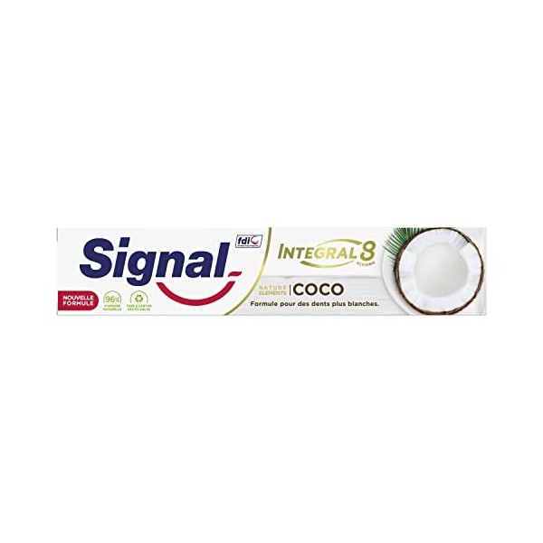 Signal Integral 8 Dentifrice Antibactérien Nature Elements Coco Blancheur, Formule Antibactérienne cliniquement prouvée 75ml