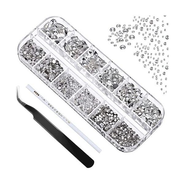 Environ 1440pcs 6 tailles Strass Ongle Nail Ar,Gems à Dos Plat Rond Cristal Strass,Diamant Décoration Ongles Brillant Coloré 