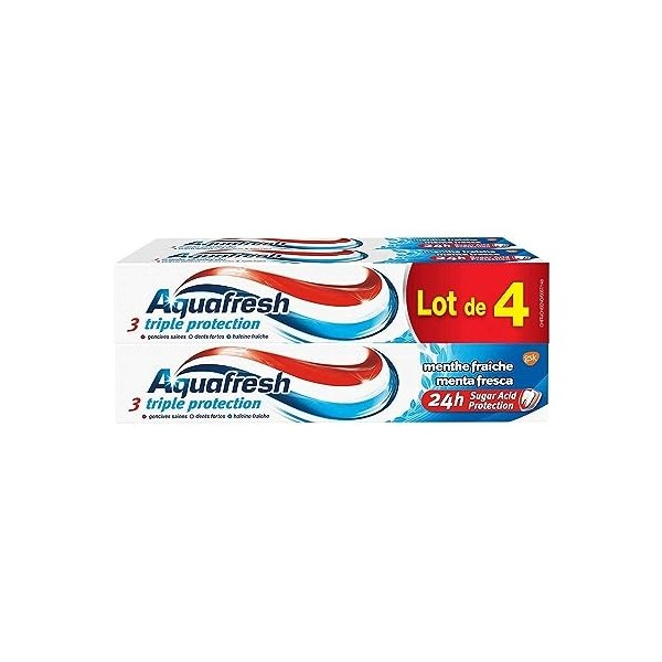 Aquafresh Dentifrice Triple Protection Menthe Fraîche, Pour Des Dents Fortes et Une Haleine Fraiche, Lot de 4x75ml