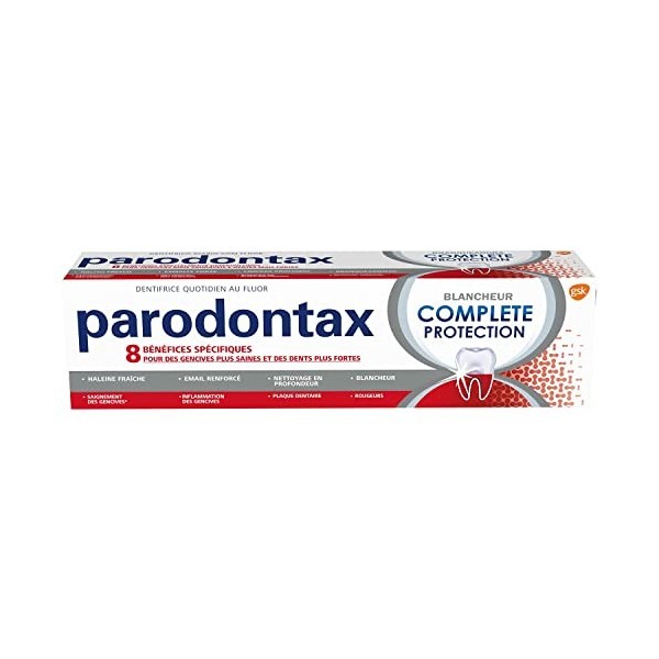 Parodontax Dentifrice Complete Protection Blancheur, 8 Benefices, Contre le Saignement Occasionnel des Gencives, 75ml