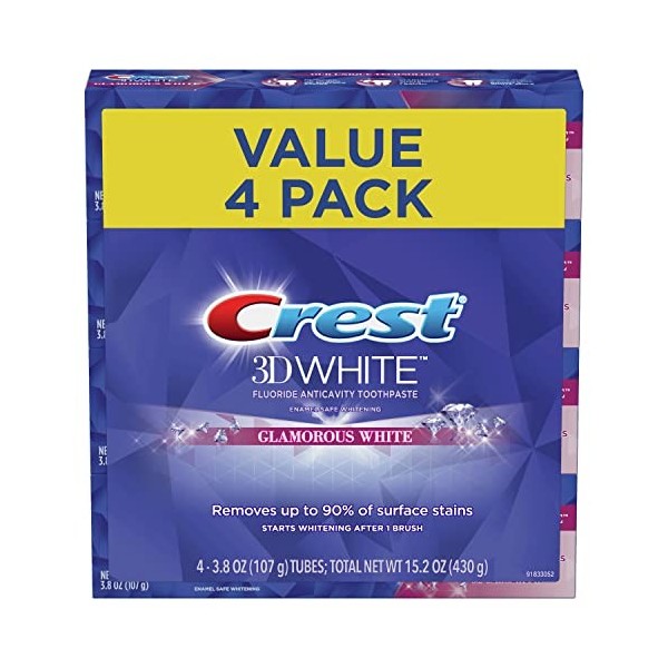 Crest 3D White Luxe, Glamorous White, Vibrant Mint Toothpaste 3.5 OZ Pack of 4 by Crest