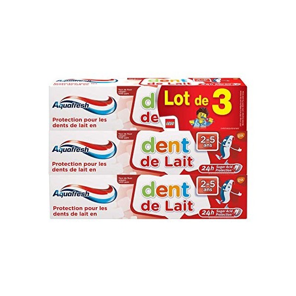 Aquafresh Dentifrice Dents De Lait, Pour Des Enfants Âgés 2 à 5 Ans, Protection Pour Les Dents De Lait, Goût Menthe, Lot de 3