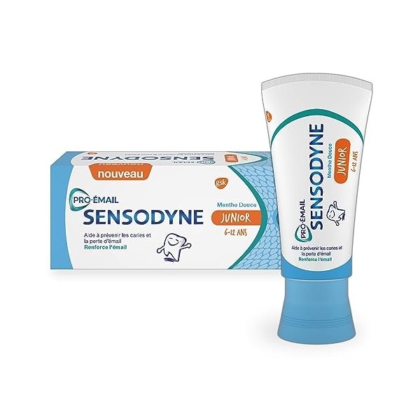 Sensodyne Pro-émail Junior, Dentifrice pour Enfants de 6 à 12 ans, Aide à Prévenir les Caries et Renforce lÉmail, Dents Sens