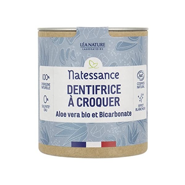 Natessance - Dentifrice À Croquer - Les solides - Aloe Vera Bio Et Bicarbonate - Certifié Bio Cosmos Organic - Pot en carton 