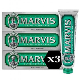 Marvis Lot de 3 dentifrices Classique, 3 x 85 ml, aromatisé à la menthe forte pour une fraîcheur longue durée