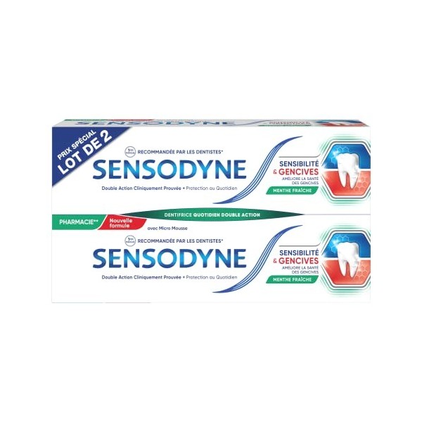 Sensodyne Dentifrice Sensibilit� et Gencives, Menthe Fra�che, Traitement Des Dents Sensibles et Gencives, Lot de 2x75 ml