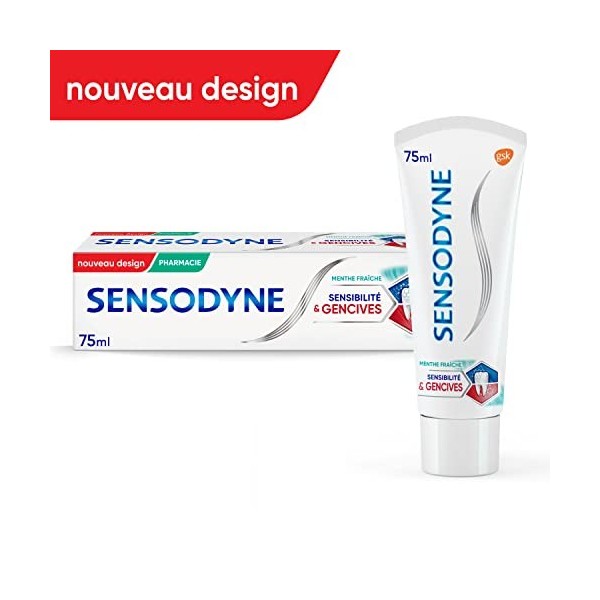 Sensodyne Dentifrice Sensibilit� et Gencives, Menthe Fra�che, Traitement Des Dents Sensibles et Gencives, Lot de 2x75 ml