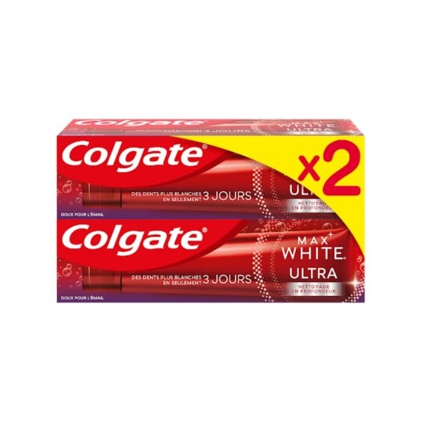 COLGATE - Dentifrice blancheur Max White Ultra Nettoyage en profondeur - dents plus blanches en 3 jours* - élimine les taches